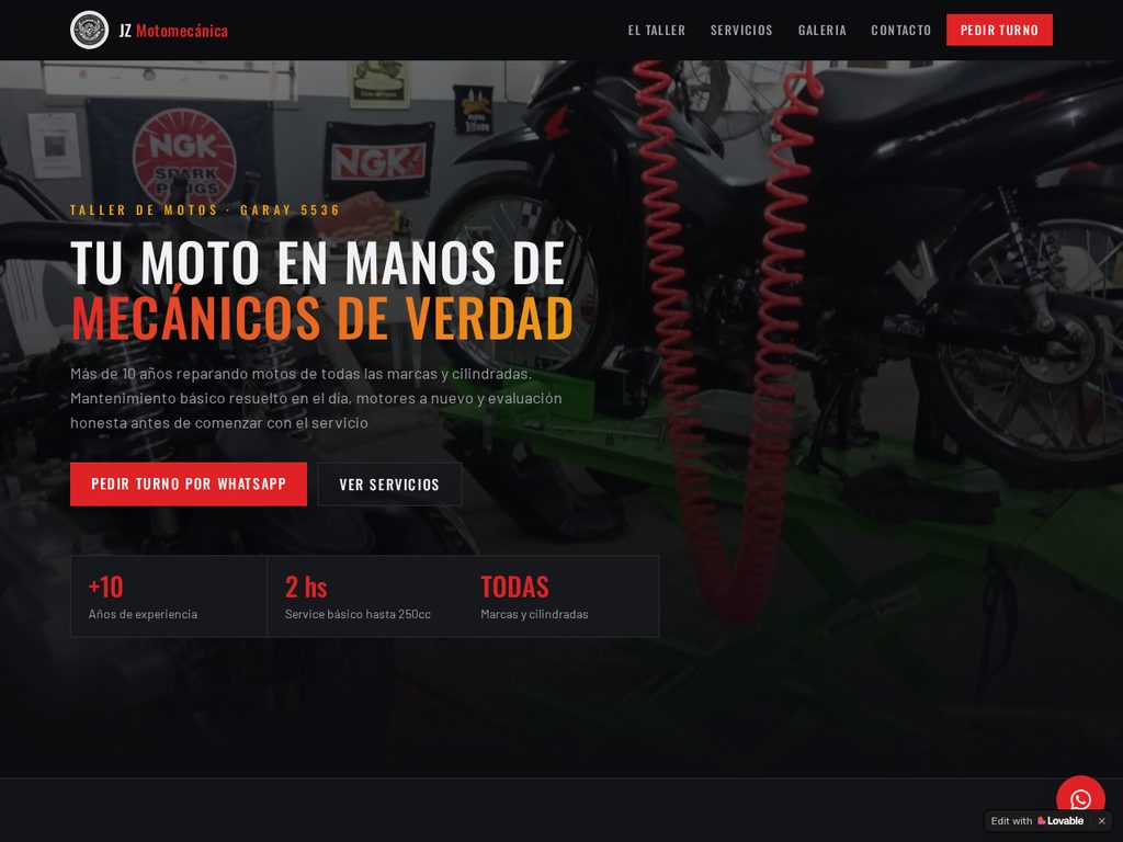 Vista previa del sitio de JZ Motomecánica