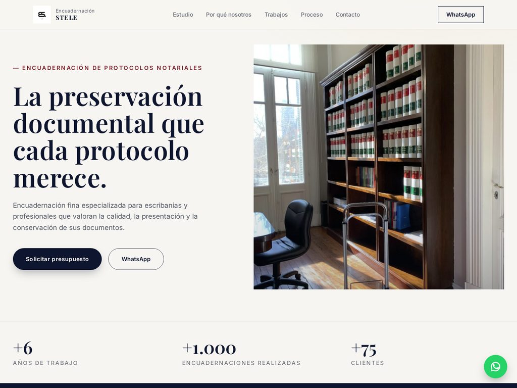 Vista previa del sitio de Encuadernación Stele